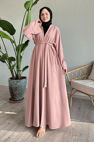 InStyle عباية بأكمام برباط بلون مسحوق - تصميم برباط