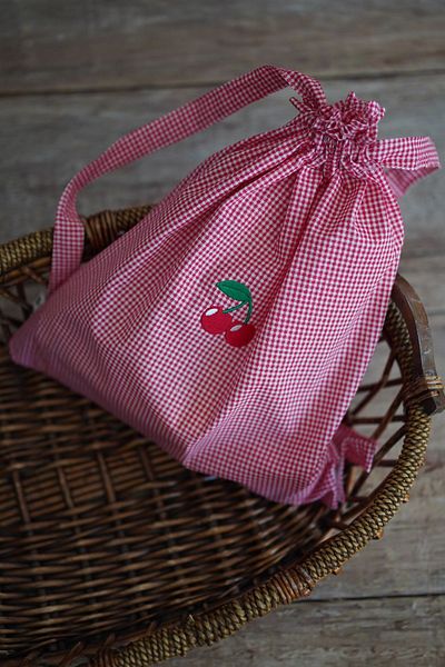 Kirazkids Natural Cotton - Cherry Embroidered Multi-Purpose Pouch