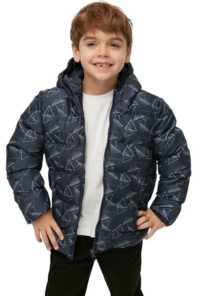ÖNDER MODA Băiat - Jachetă pufă cu glugă imprimată impermeabilă și rezistentă la vânt
