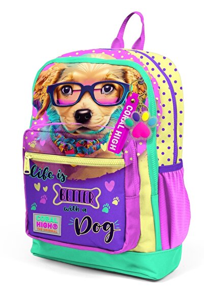 Coral High Yellow Pink Cute 3-Piece Dog School Bag Set