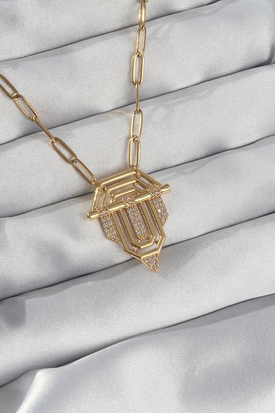 Acousticworld Gold Colored 316L Serenay Necklace - Chain and Zircon Stone Detail