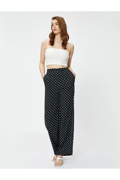 Koton Pantaloni țesuți pentru femei 9d9 cu model negru - 3sak40333pw
