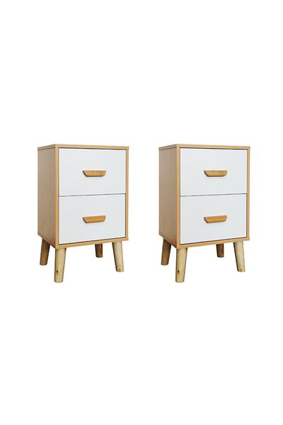 Mahmayi Modern Nightstand with Drawers - Pack of 2, White Walnut, Sturdy & Elegant Storage Solution