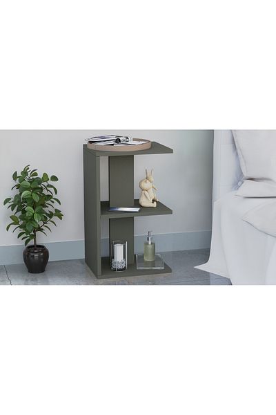 Mahmayi E-Shape Nightstand with 3 Open Shelves - Lava Grey, Easy Assembly, Lightweight