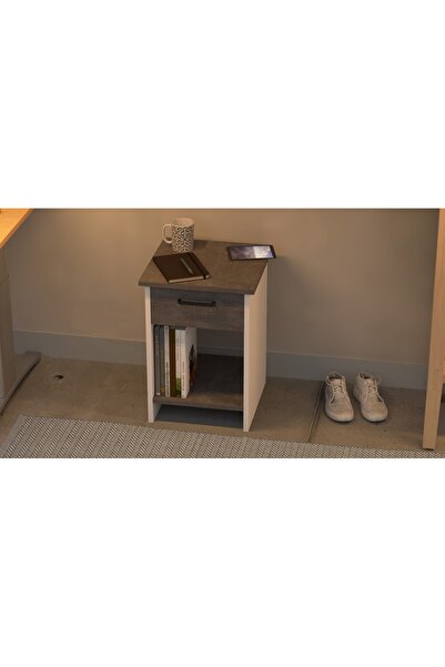 Mahmayi Modern Nightstand with Drawer & Open Shelves, Lightweight, Easy Assembly - Anthracite/White