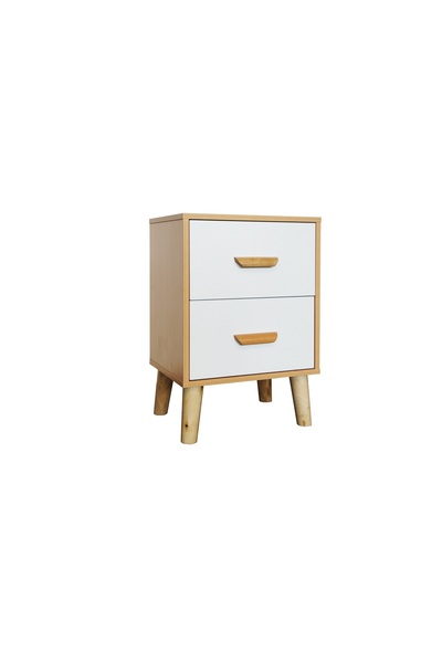 Mahmayi Modern Beech & White Nightstand with 2 Drawers - Elegant & Sturdy Storage Solution