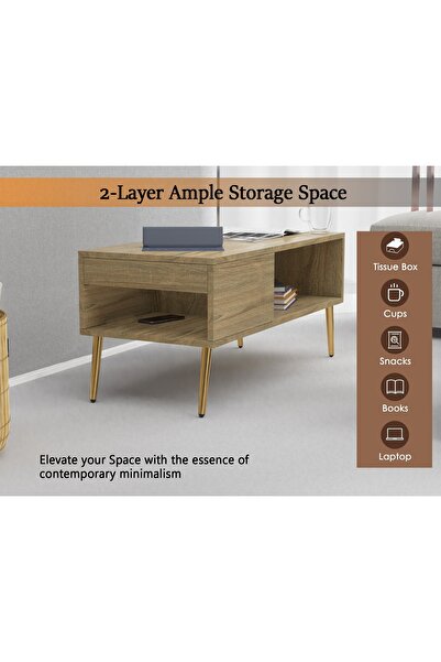 Mahmayi Modern Grey Oak Coffee Table with Storage - Durable, Space-Saving, Easy Maintenance