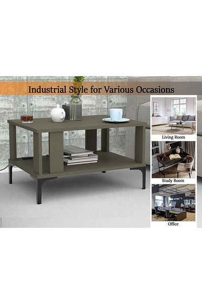 Mahmayi Lava Grey Coffee Table with USB Port & Storage - Modern, Durable, Easy Maintenance