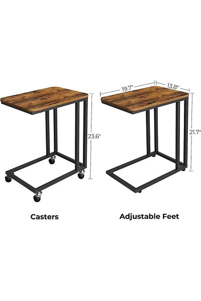 Mahmayi VASAGLE Industrial Mobile Side Table, Rustic Brown, Steel Frame, Large Top, 4 Wheels, ULNT50X