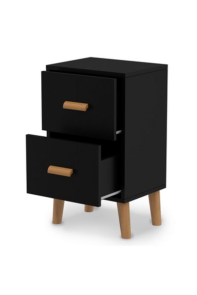 Mahmayi Black Dual Drawer Nightstand: Elegant & Durable Storage for Bedroom & Living Room
