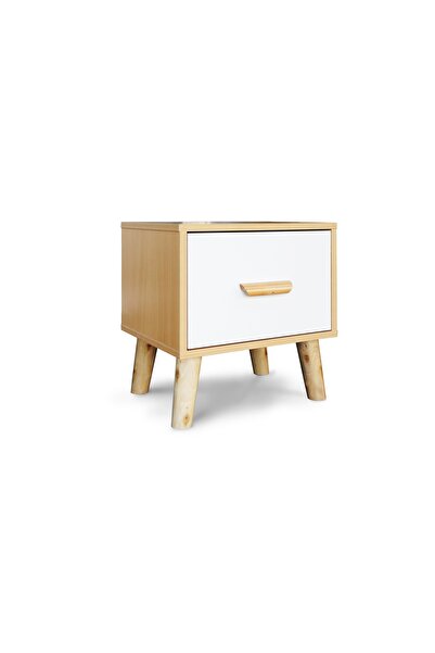 Mahmayi Modern Wooden Nightstand Set of 2 - Beech & White - With Drawer & Storage - 40x30x42cm