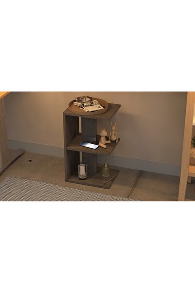 Mahmayi E-Shape Night Stand: 3 Open Shelves, Versatile Storage for Bedroom/Living Room in Anthracite
