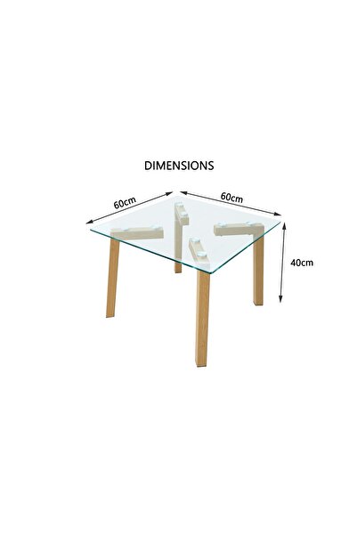 Mahmayi "Mahmayi Glass Coffee Table - Tempered Glass Top, Wooden Legs, 60x60x40cm - Easy Assembly"