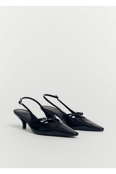 MANGO Woman Leather Shoes with Buckle and Open Back