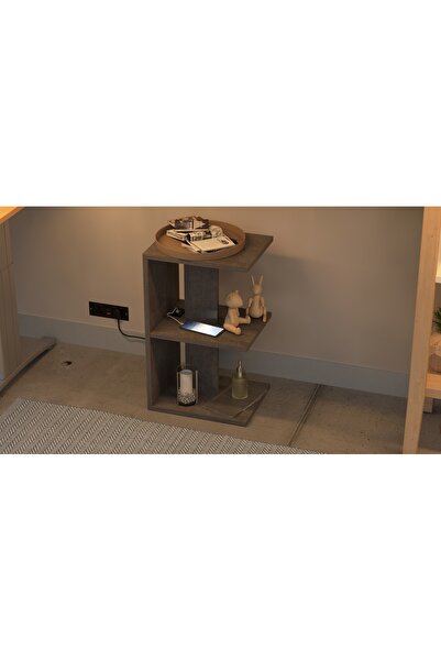 Mahmayi E-Shape Night Stand Table w/ USB Ports, 3 Open Shelves - Versatile, Easy Assembly