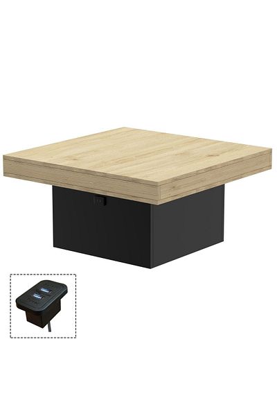 Mahmayi Modern Mahmayi Coffee Table with USB Port - Natural Oak & Black for Home & Office