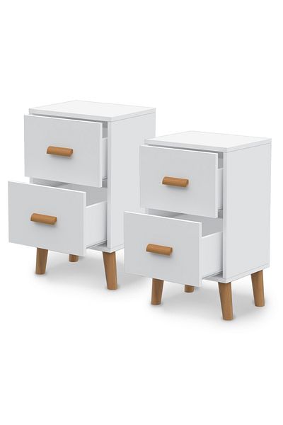 Mahmayi Modern Dual Nightstand Set - Sturdy Wood, 2 Drawers, White Finish, Home & Bedroom Essential