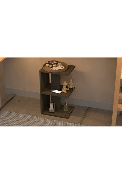 Mahmayi E-Shape Nightstand with 3 Open Shelves - Lava Grey, Easy Assembly, Lightweight