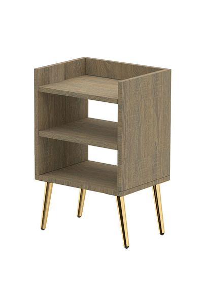 Mahmayi Grey Oak Nightstand with 3 Open Shelves - Perfect for Bedroom & Living Room