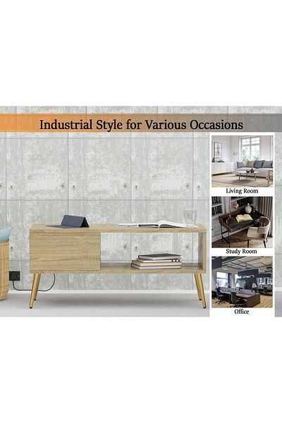Mahmayi Modern Coffee Table with USB Port, Storage Shelf, Grey Bardolino Oak - Stylish & Durable