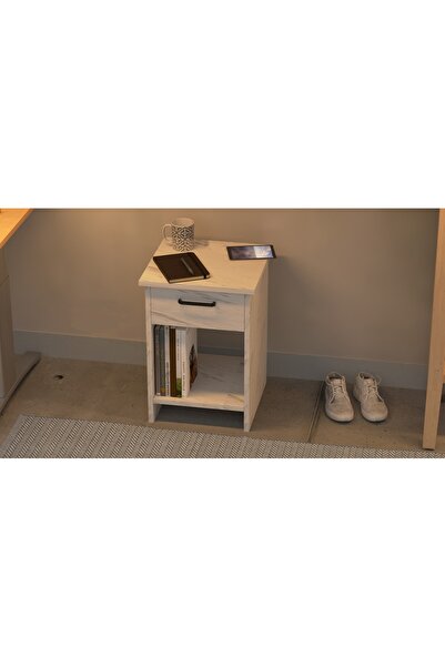 Mahmayi White Marble Nightstand - Open Storage, Single Drawer, Easy Assembly, Lightweight Design
