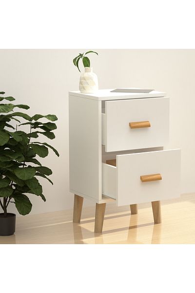 Mahmayi Modern Dual Nightstand Set - Sturdy Wood, 2 Drawers, White Finish, Home & Bedroom Essential