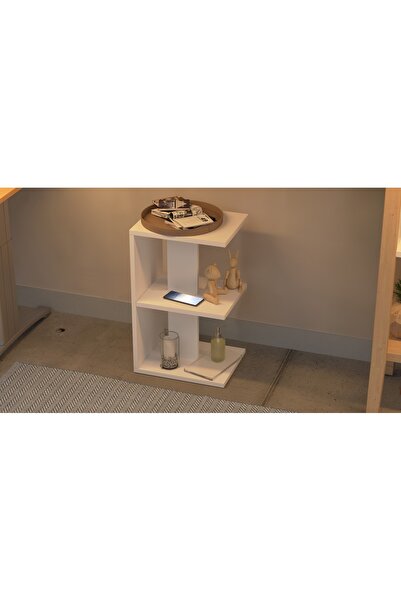 Mahmayi Modern White Nightstand with 3 Open Shelves for Bedroom & Living Room - Easy to Assemble