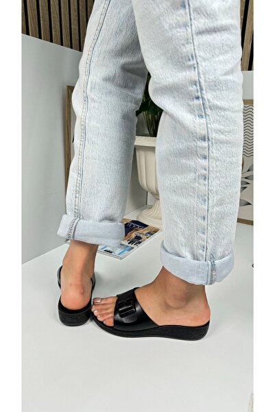 Nstil Daily Women's Black Slippers Buckle Heels Comfortable Soft Sole Oval Toe Shoes 323