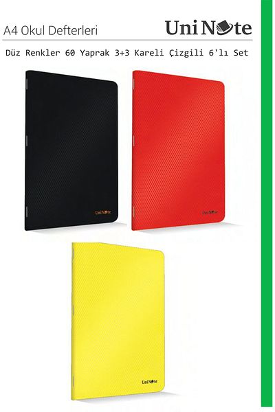 ÇINAR DEFTER Caiet școlar A4 - 60 de coli, 6 bucăți, 3 pătrate și 3 coperți drepte din carton