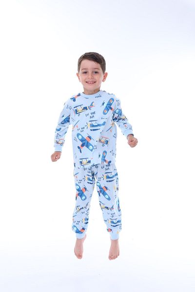 bunny hopp Set pijamale pentru băieți - imprimeu avion, 100% bumbac, mâneci lungi (3-8 ANI)