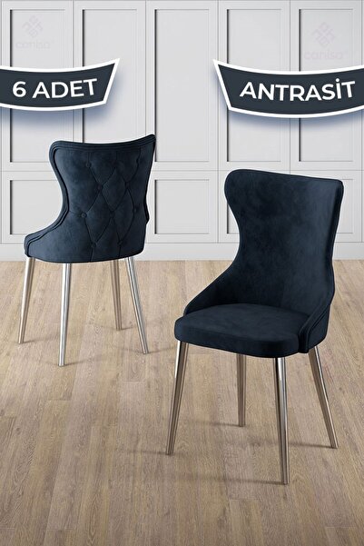 Canisa Alpa Serisi 6 Adet Antrasit Mutfak Sandalyesi Krom Kaplama Metal Ayak ...
