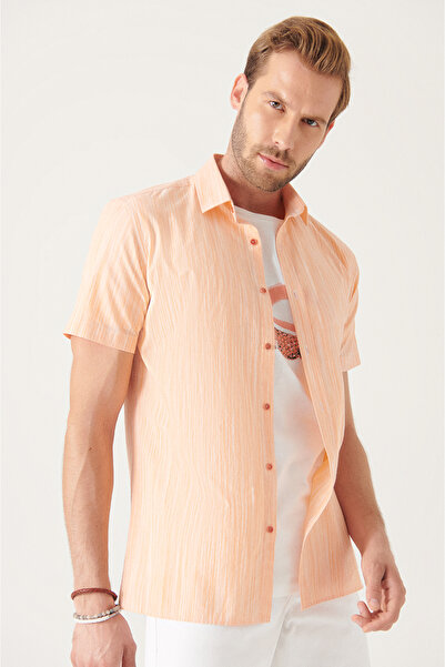 Avva Men's Orange Wrinkled Short Sleeve Shirt A21y2034