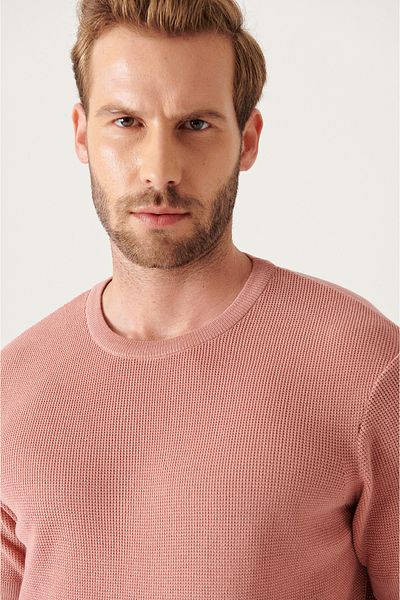 Avva Men's Dusty Rose Textured Slim Fit Narrow Cut Knitwear T-shirt E005010