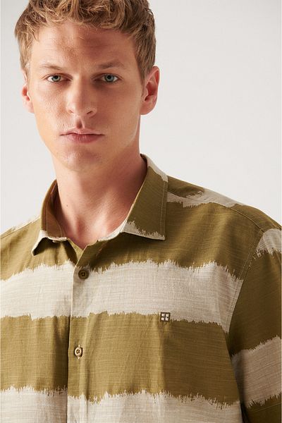 Avva Men's Khaki Cotton Short Sleeve Shirt A21y2097