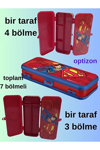 OPTİZON Superman Lisanslı Kutu Kalemlik 7 Bölmeli Çift Taraflı