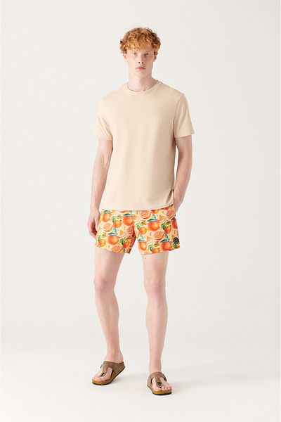 Avva Orange bedruckte Badeshorts für Herren A21y3806