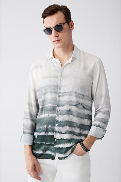 Avva Erkek Haki Blok Desenli Tril Gömlek A21y2092