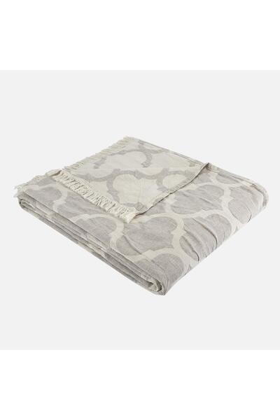 Miespiga Damask Design Çift Taraflı Jakarlı Keten Pamuk Dokuma Battal Boy 240x260cm Pike Yatak Örtüsü