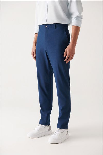Avva Men's Navy Blue Pleated Ultra Light Trousers A21y3013