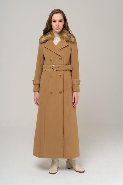 Olcay Furry Double Breasted Coat with Detachable Collar KAMEL 3991