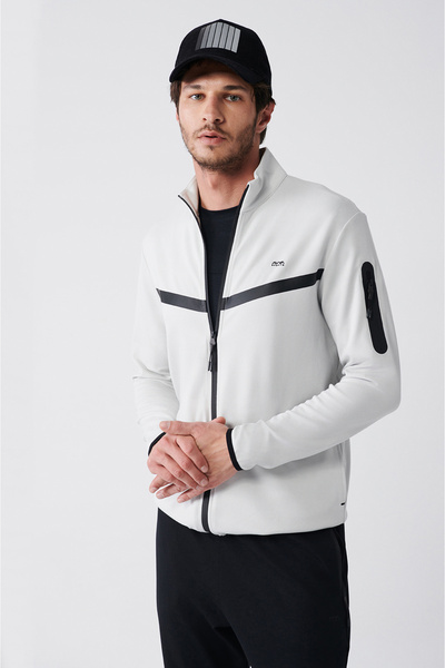 Avva Graues Herren-Sweatshirt aus Interlock-Stoff mit Stehkragen, bedruckt, reguläre Passform, A31y1203