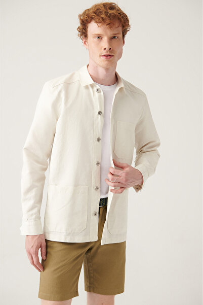 Avva Pánská ecru jednoduchá plátěná košile se třemi kapsami A21y6030