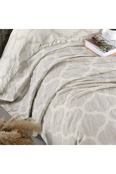 Miespiga Damask Design Double Sided Jacquard Linen Cotton Woven King Size 240x260cm Pique Bedspread