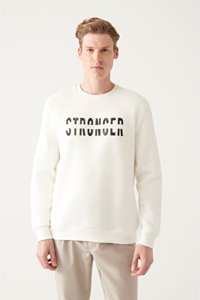 Avva Erkek Beyaz Bisiklet Yaka 3 Iplik Içi Polarlı Baskılı Regular Fit Sweatshirt A22y1132