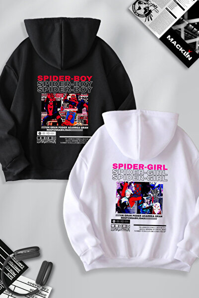 macklin Combinație de cuplu iubit - Set de hanorace cu glugă cu imprimeu Spid...