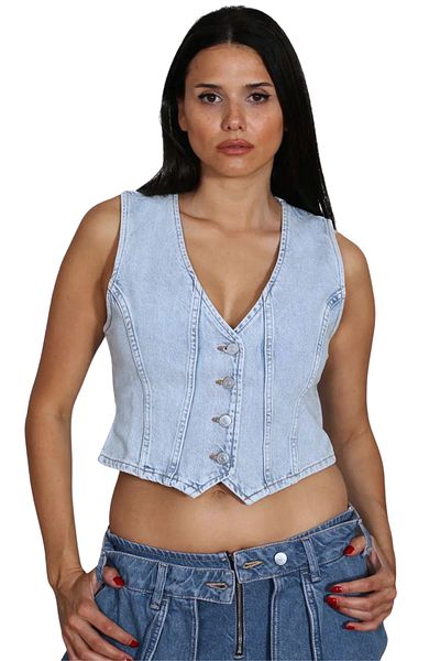 trendalisse Denim Color Stone DeTailed Jeans Vest