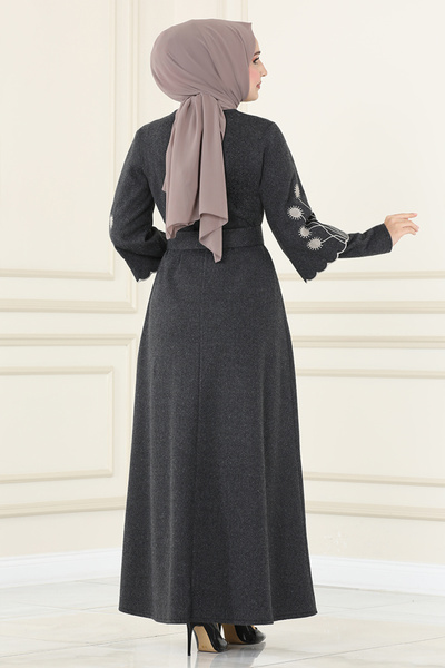 ModaMerve Anthracite Belted Dress - MSL1610