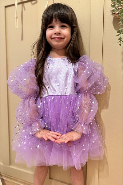penu baby kids Liliac cu model stea - Rochie pentru fetiță cu mâneci cu balon