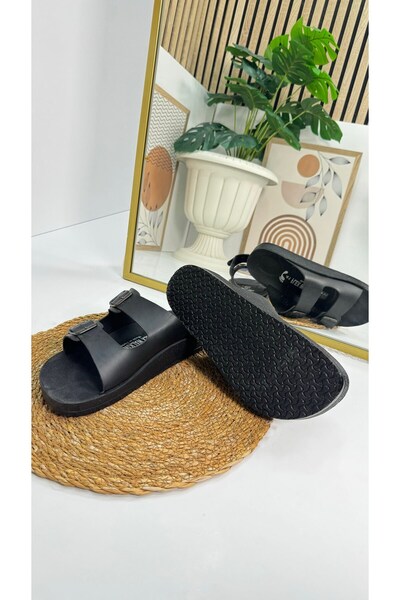 Allyup Μαύρα ανδρικά σανδάλια - Διπλή ρυθμιζόμενη πόρπη, άνετη σόλα, οβάλ μύτη 329