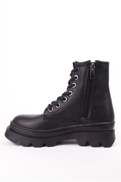 Rıdvan Çelik Kalın Taban Soğuk Geçirmez Bağcıklı Ve Fermuarlı Postal Bot Siyah Cilt Düz